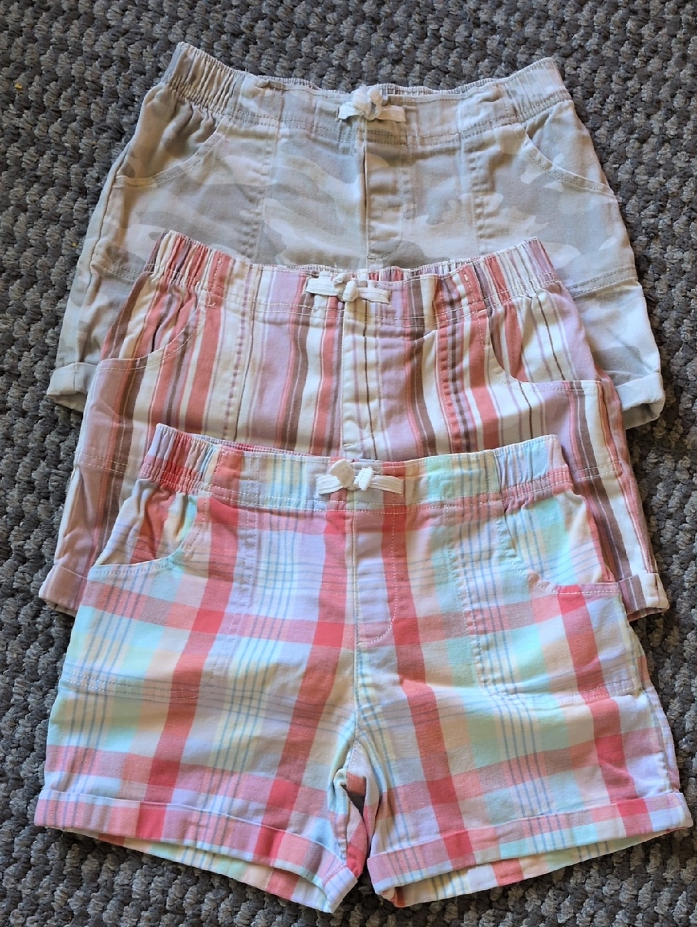 wonder nation Pink, Cream and Coral Plaid Pull-On Shorts Set